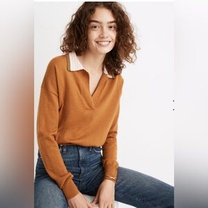 Madewell Brown Colorblock Polo Sweater, Size L